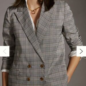 Women's Gray Plaid Double-Breasted Blazer